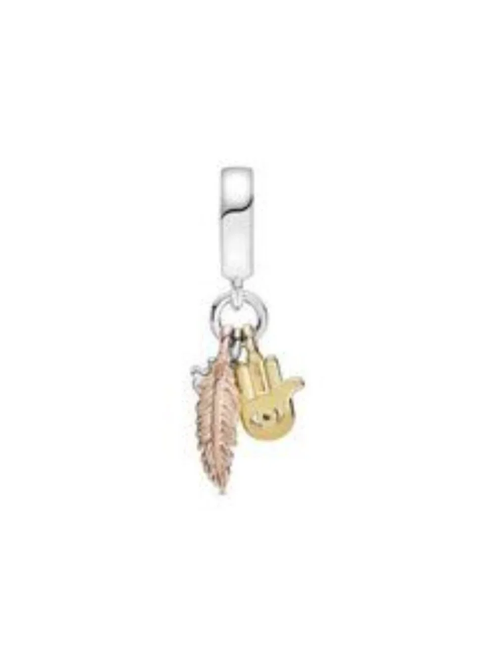 Pandora Multi-Tone Hamsa, Evil Eye & Feather Dangle Charm with Blue Accent
